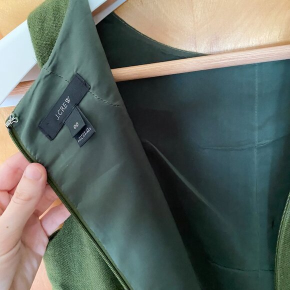 J.Crew Sleeveless Pleated Linen Dress Olive Green Size 00 Lined Knee Length Midi - Picture 8 of 14